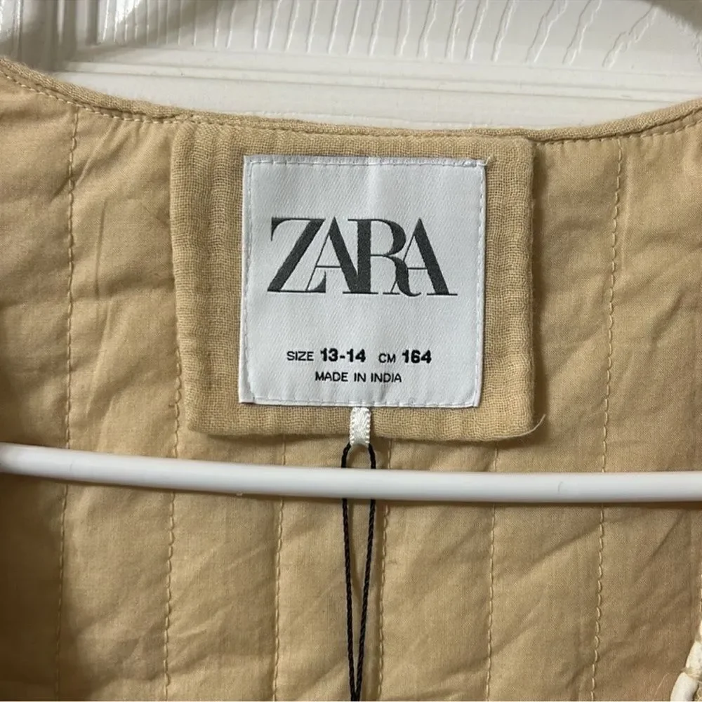 Zara Light Beige Embroidered Girls Cotton Blend Vest(Size 13-14)